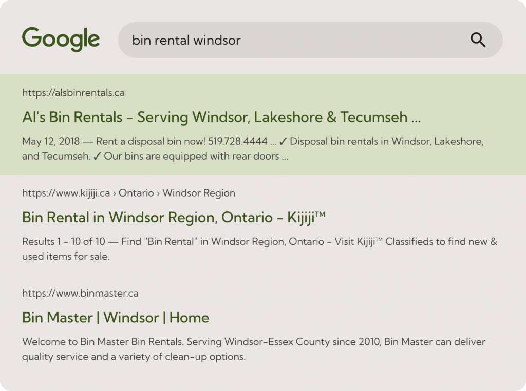 als-bin-rentals-search-position Al’s Bin Rentals first search position in Google