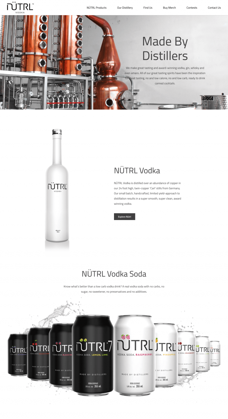 Nutrl Vodka site homepage on desktop