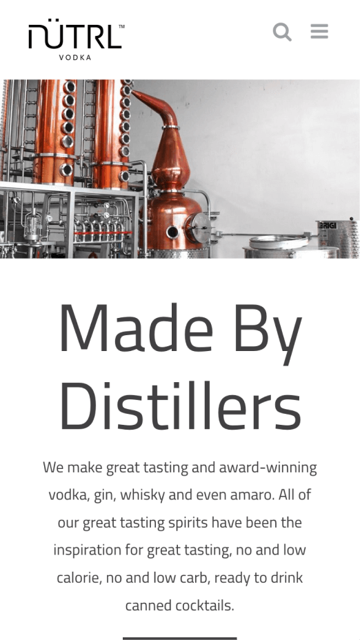 Nutrl Vodka site homepage on mobile