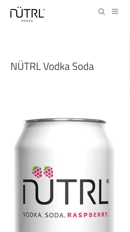 Nutrl Vodka site raspberry soda product page on mobile