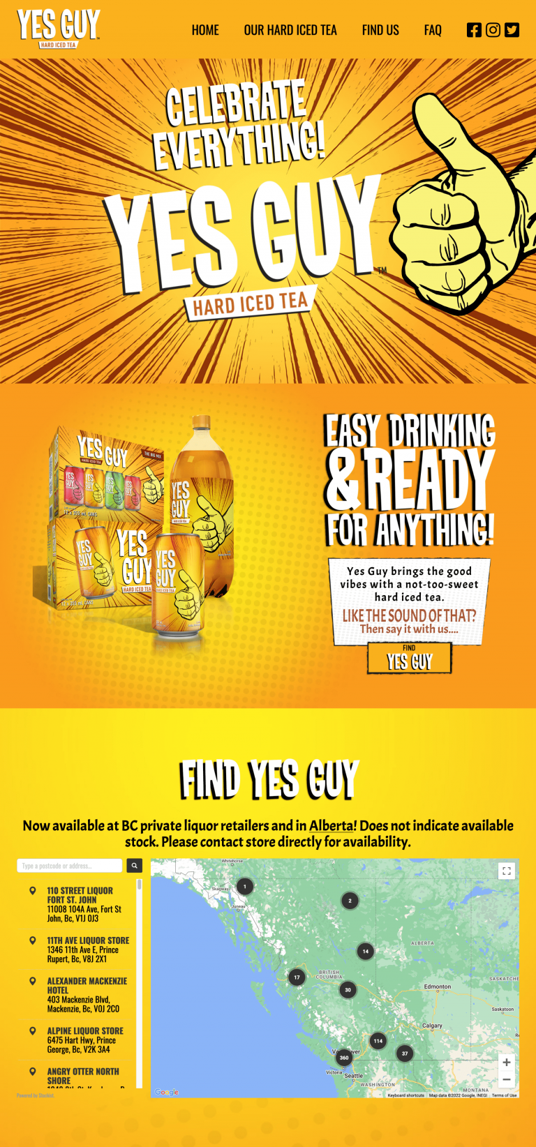 Yes Guy Iced Tea site homepage on desktop