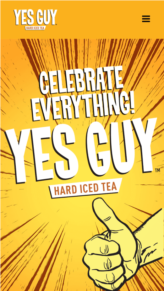 Yes Guy Iced Tea site homepage on mobile