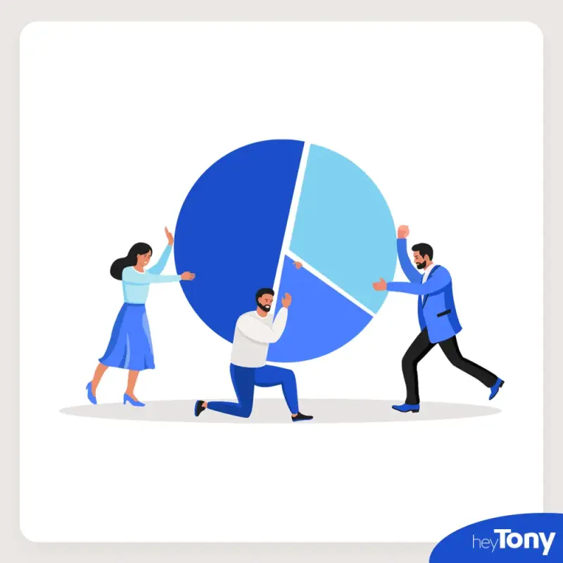 Three vector characters pushing a table graph