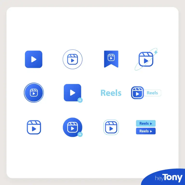 Vector image of 11 blue Reels logos.