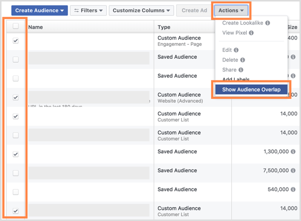 Facebook audience overlap tool