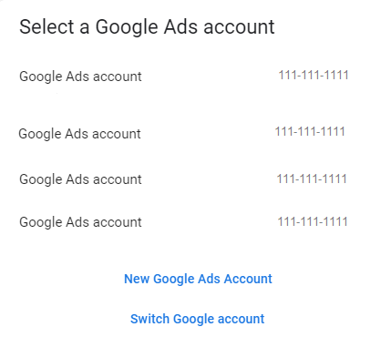 google ads account selection